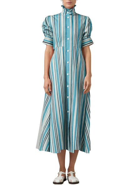 Venetia Dress in Lagoon/White