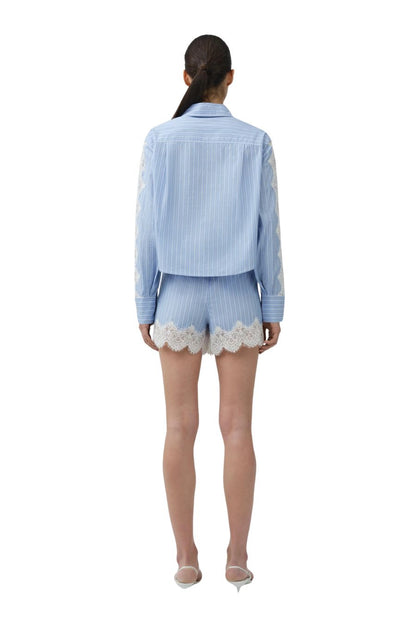Renata Cropped Shirt in Oxford Blue Stripe