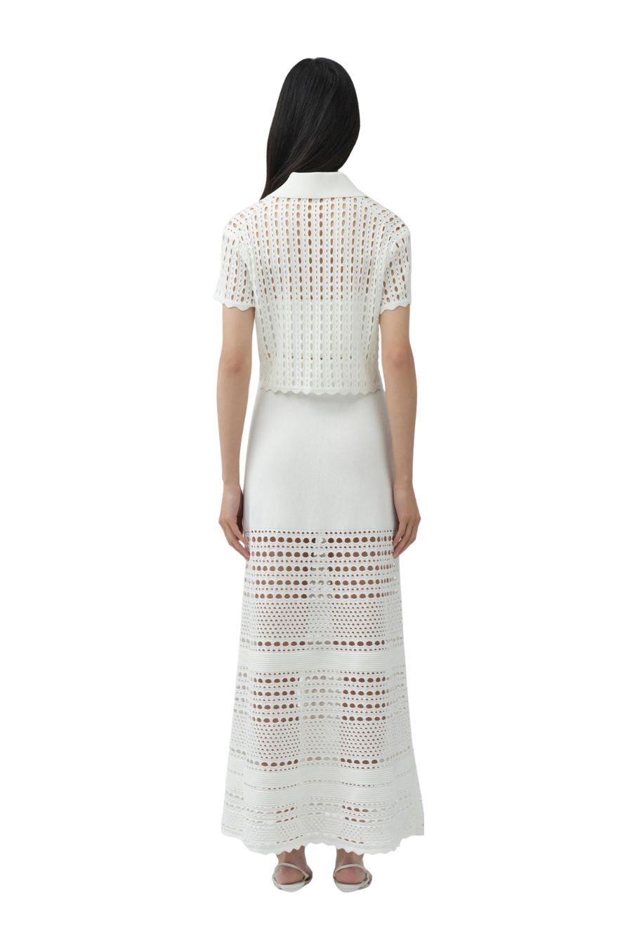 Westly Open Stitch Midi Skirt in Ivory