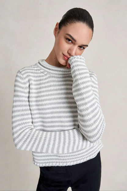 Mini Marina Fine Stripe Sweater in Grey/Ivory