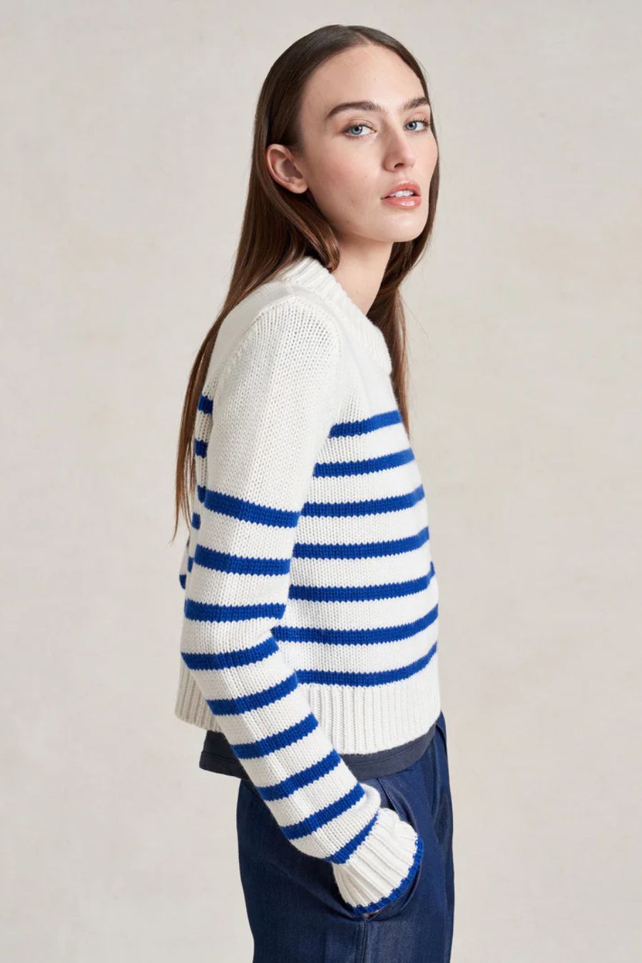 Mini Marin Sweater in Cream/Cobalt