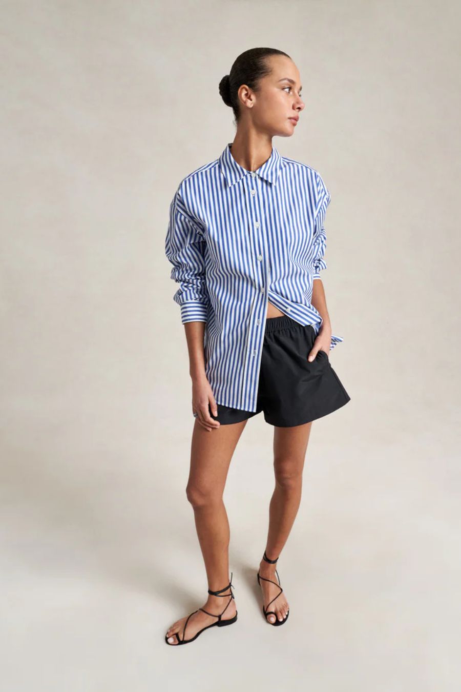 Oversized Button Down Shirt in Cobalt/White