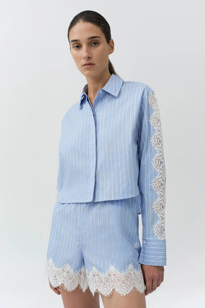 Renata Cropped Shirt in Oxford Blue Stripe