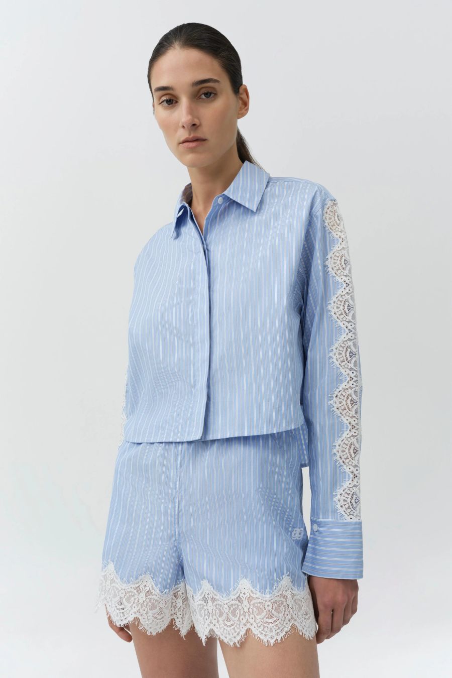 Emmie Lace Shorts in Oxford Blue Stripe