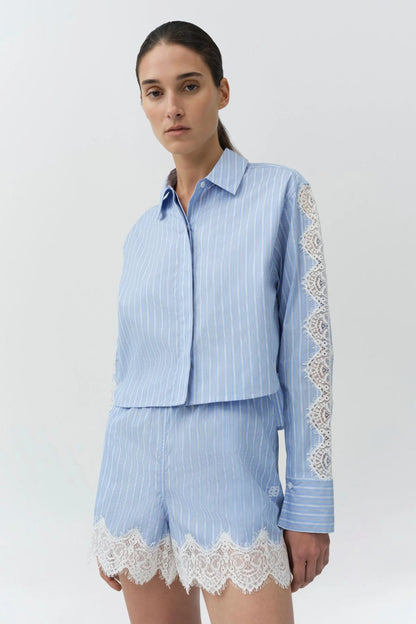 Emmie Lace Shorts in Oxford Blue Stripe