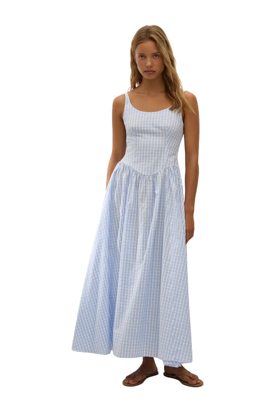 Chiara Dress in Check Light Blue/White
