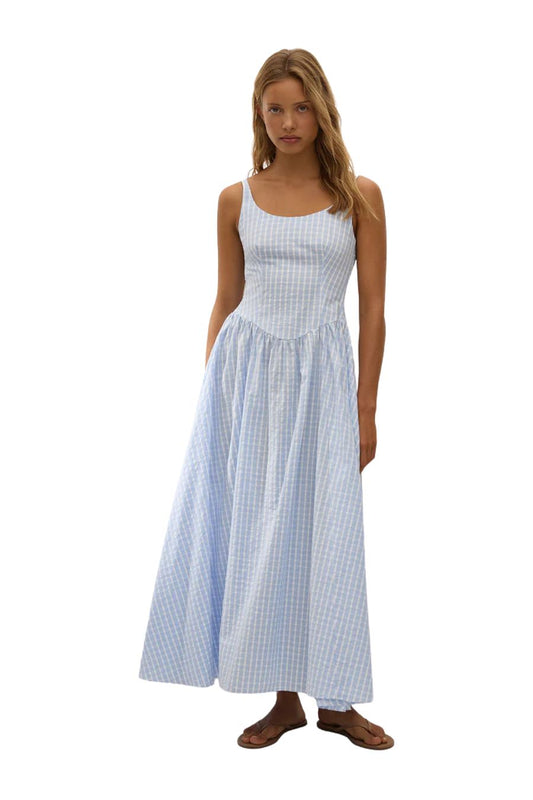 Chiara Dress in Check Light Blue/White