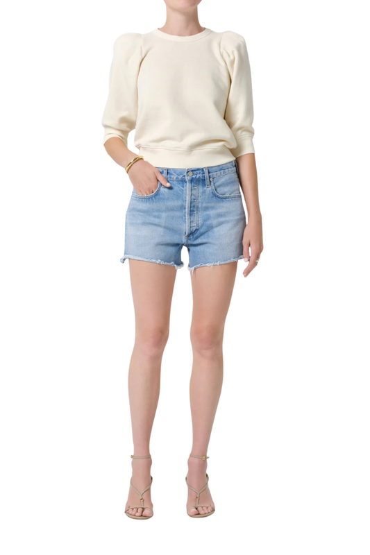 Pleated Short Sleeve Crew In Cream