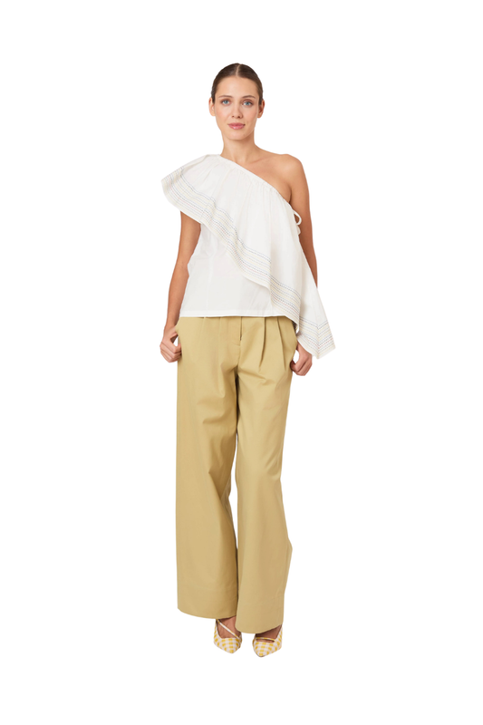 Wedge Top in Trapunto Cotton in White
