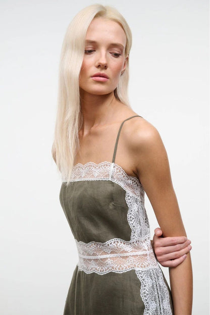 Amalina Linen Mini Dress in Thyme