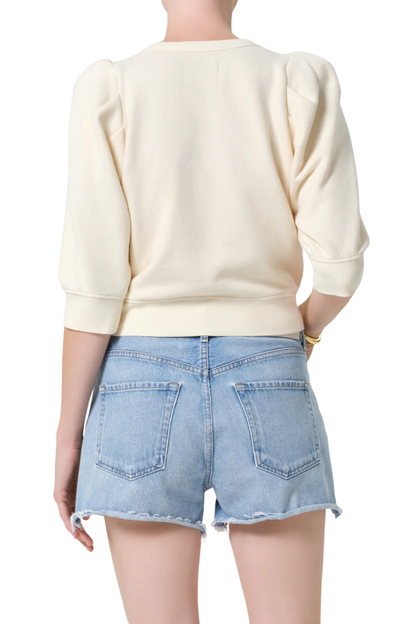Pleated Short Sleeve Crew In Cream