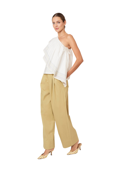 Wedge Top in Trapunto Cotton in White
