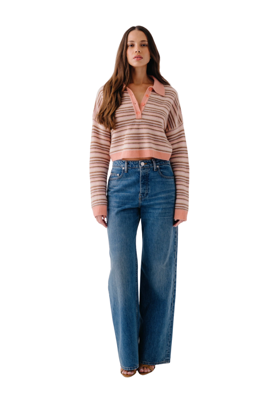 Maddie Cropped Stripe Polo in Melon