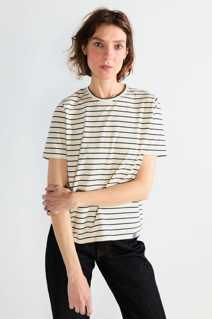 The Modern in Cream/Navy Pinstripe