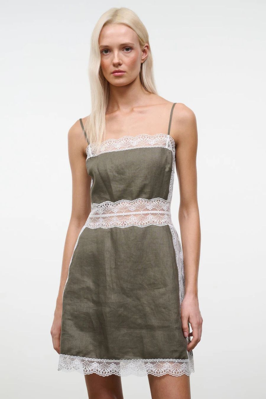 Amalina Linen Mini Dress in Thyme