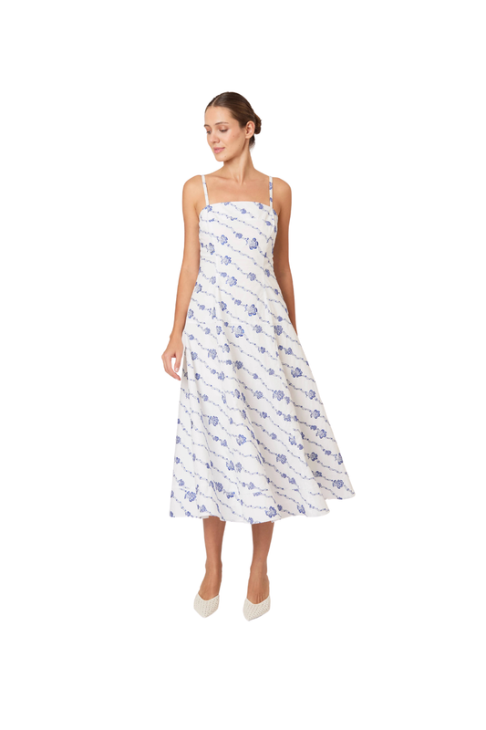 Drop Me a Note Dress in Winding Vines Poplin