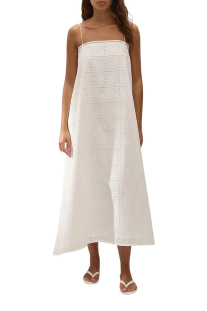 Mora Midi Dress in Broderie White