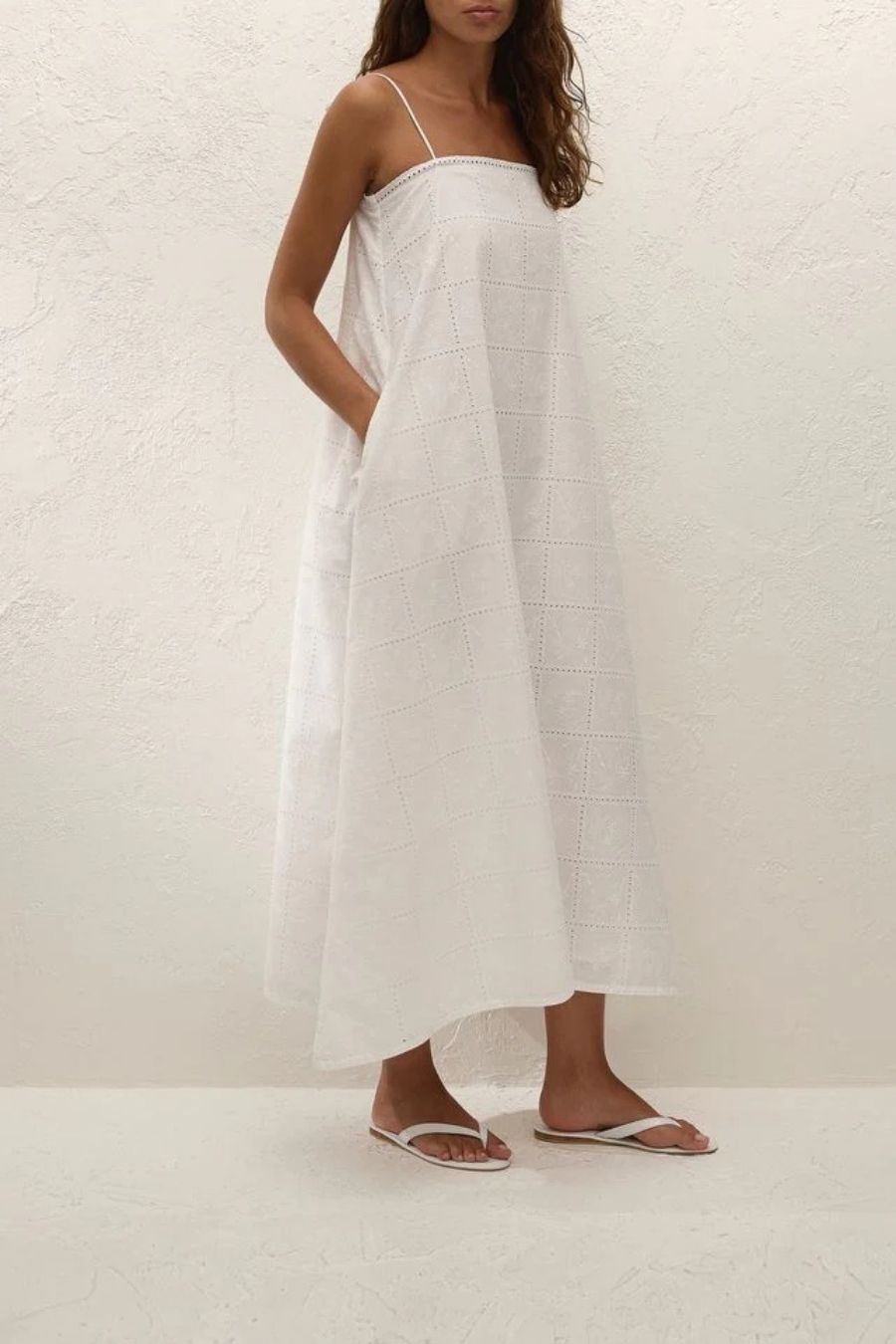 Mora Midi Dress in Broderie White