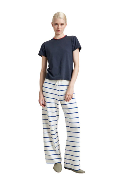 Leo Pant in Cream/Cobalt