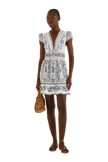Floral Arch Ruffled Mini Dress Off-White