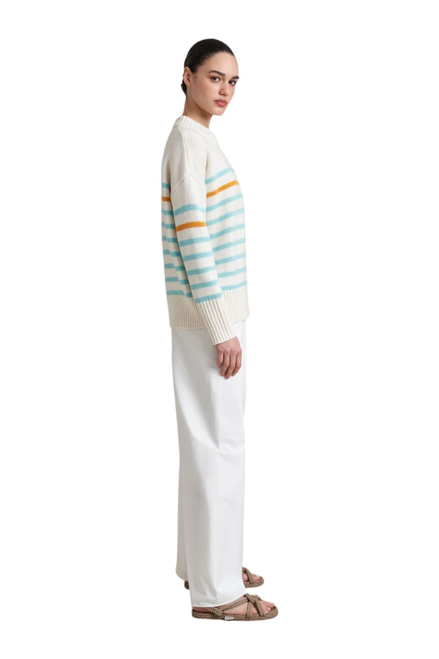 Marin Sweater in Ivory/Aqua/Tangerine