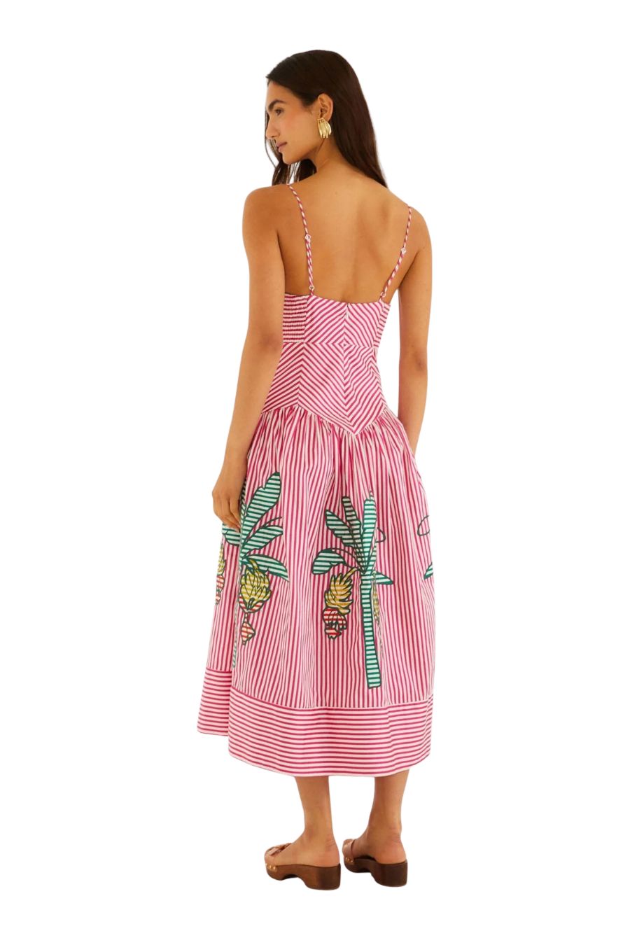 Palm Tree Stripes Cutwork Dress in Pink