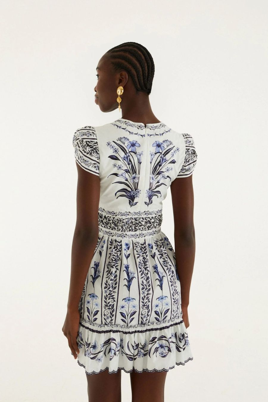 Floral Arch Ruffled Mini Dress Off-White