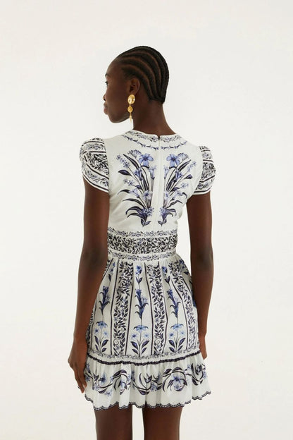 Floral Arch Ruffled Mini Dress Off-White