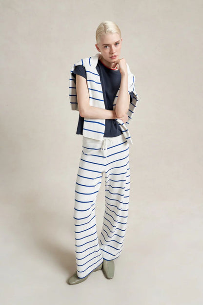 Leo Pant in Cream/Cobalt