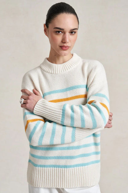 Marin Sweater in Ivory/Aqua/Tangerine