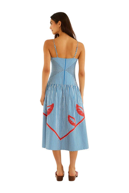 Sky Stripes Sleeveless Midi Dress in Blue