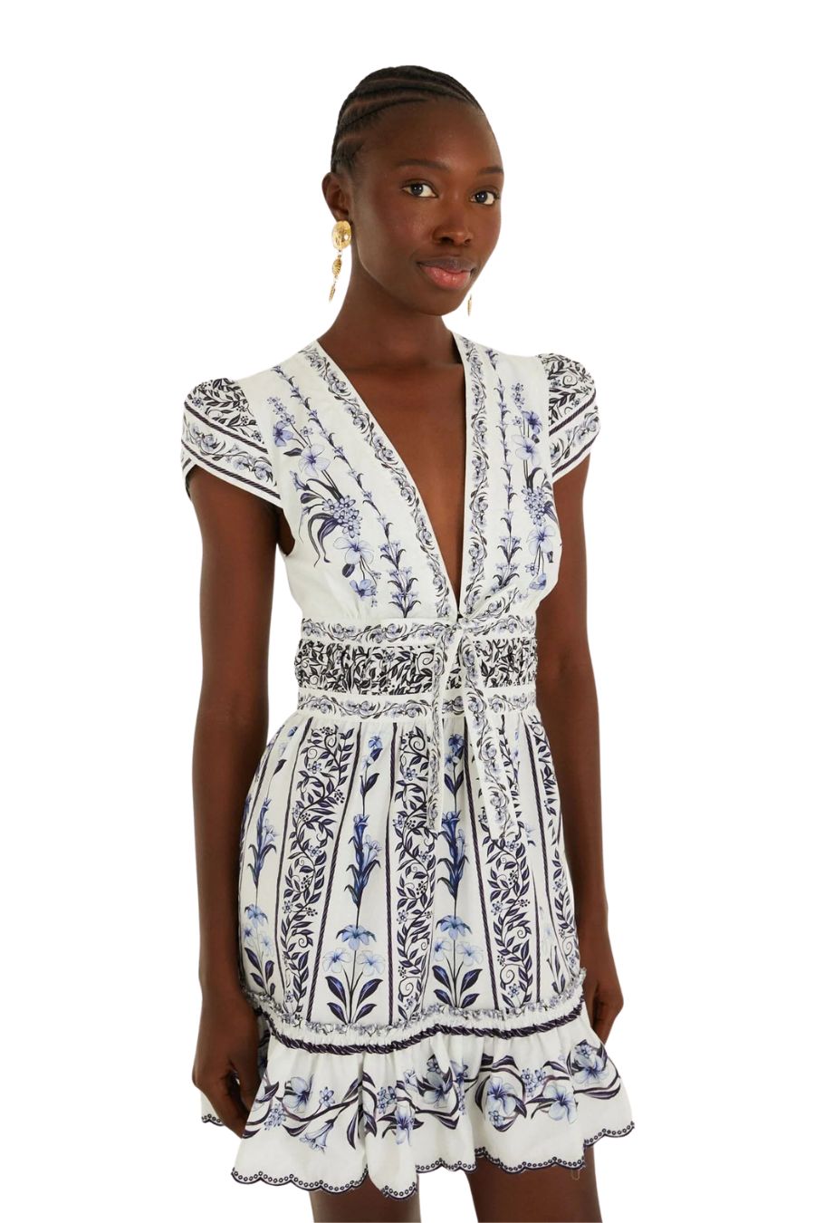 Floral Arch Ruffled Mini Dress Off-White