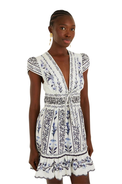 Floral Arch Ruffled Mini Dress Off-White