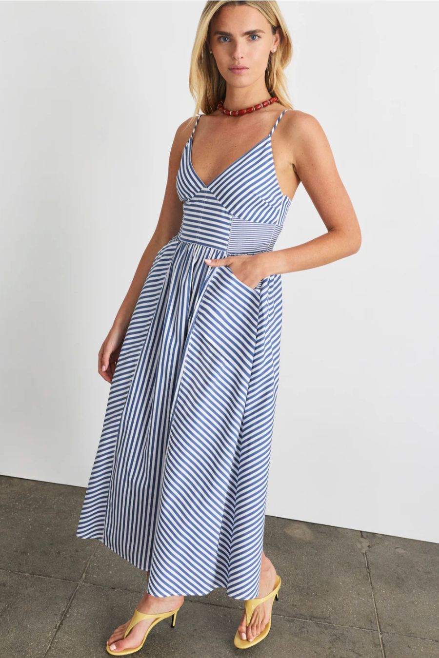 Vivien Dress in Optic White/French Blue