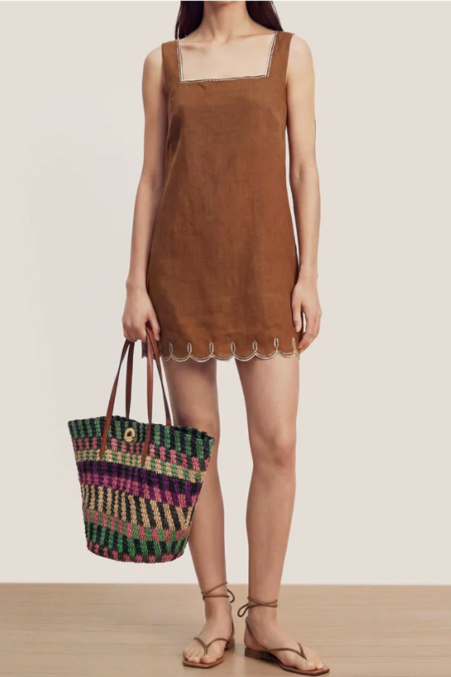 Striped Raffia Tote Bag in Berry Multi