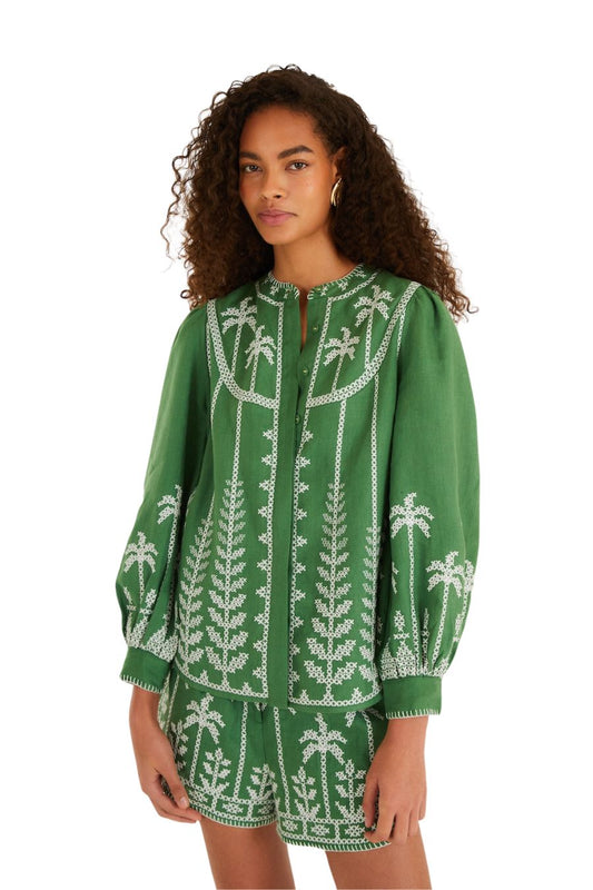 Bicolor Embroidery Blouse in Green