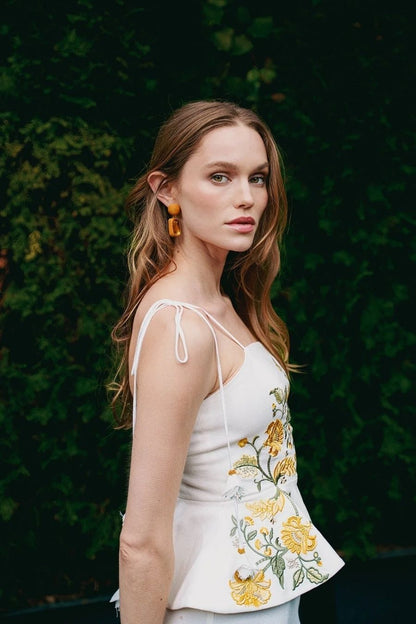 Lily Top in Golestan Yellow/White