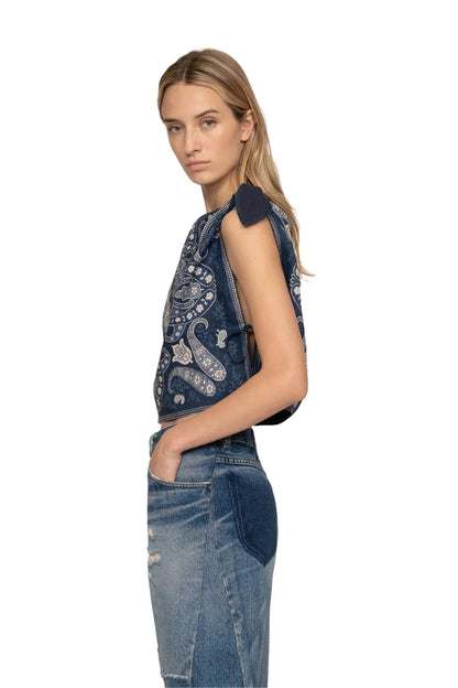 Emelina Print Sleeveless Top in Navy