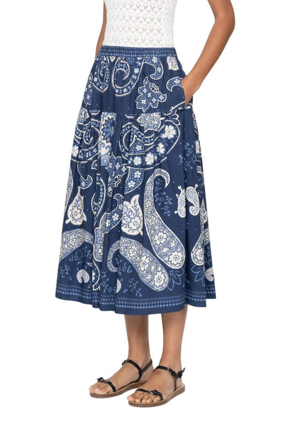 Emelina Print Midi Skirt in Navy