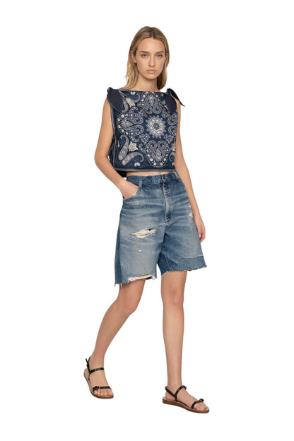 Emelina Print Sleeveless Top in Navy