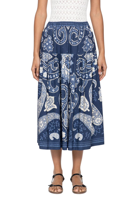 Emelina Print Midi Skirt in Navy