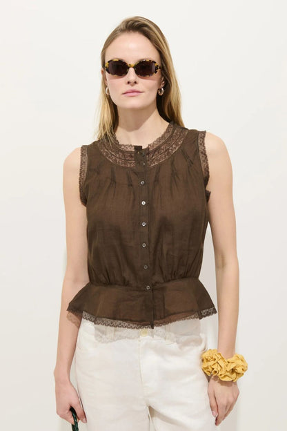 Collette Top in Ramie Espresso