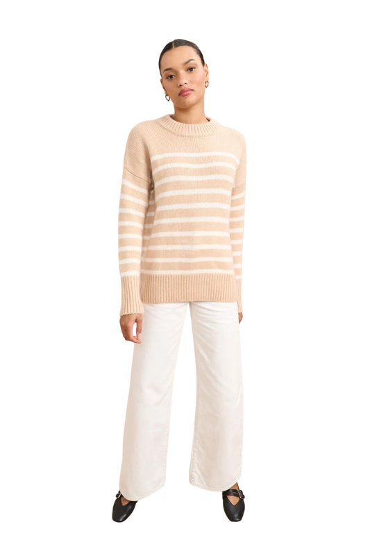 Marin Wool-Cashmere Striped Sweater in Camel/Cream