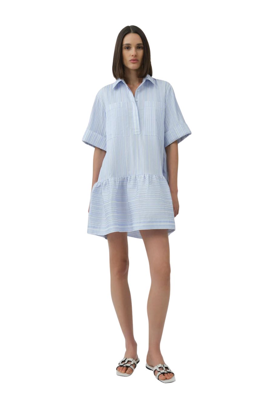 Cris Cotton Shirt Dress in Blue Stripe