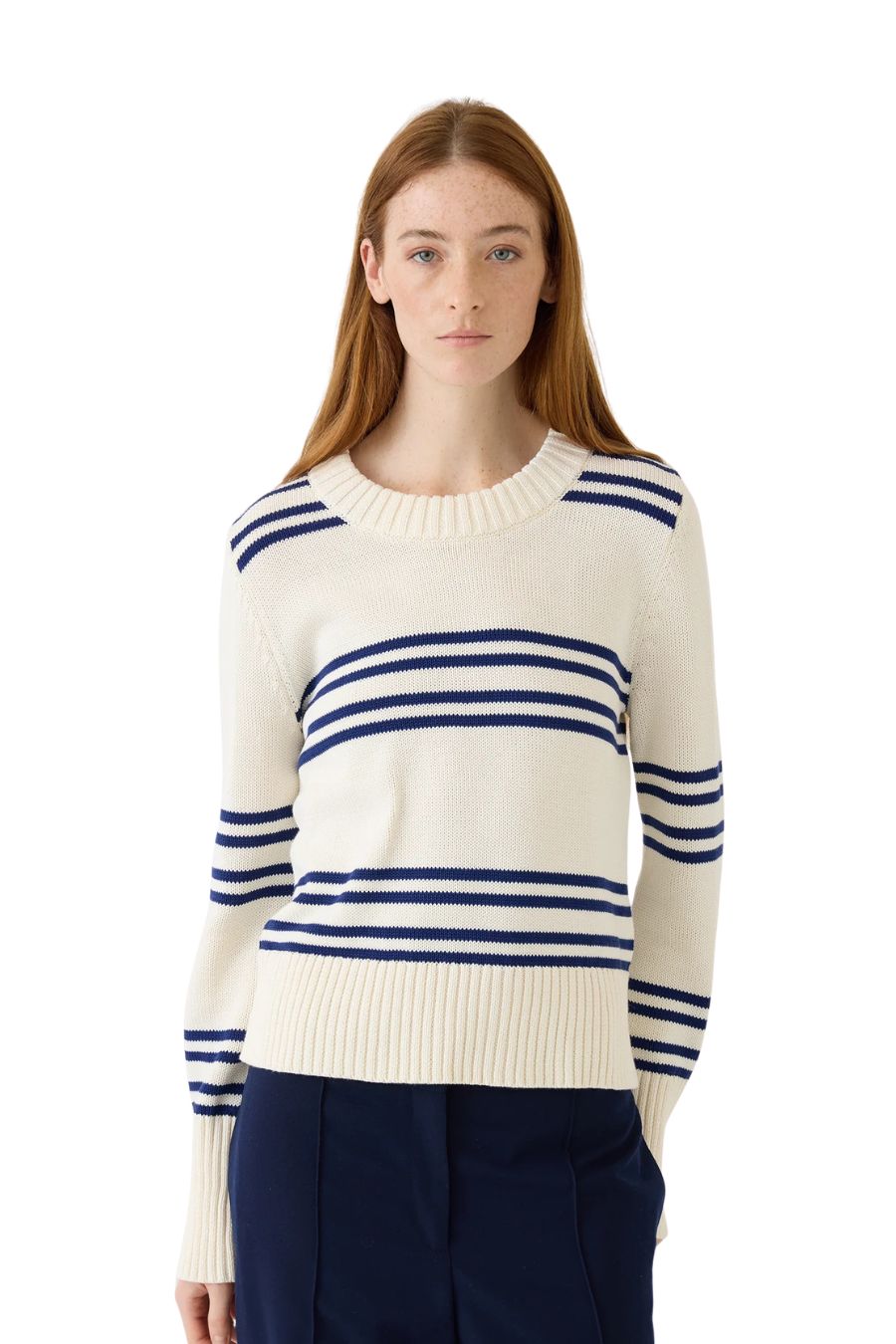 Micha Cotton Sweater in Off White/Baltic Blue