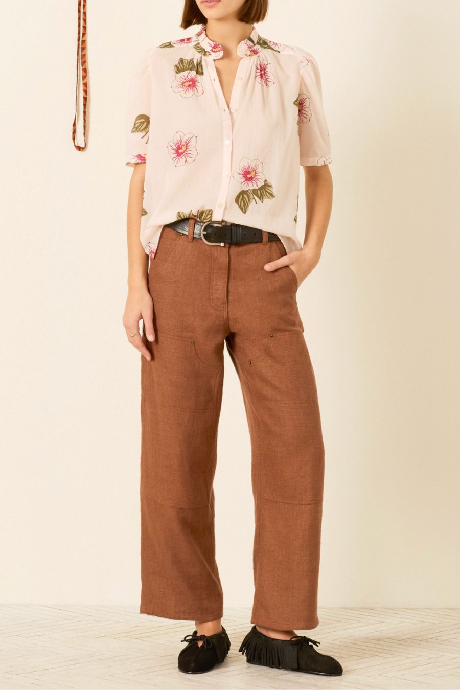 Winnie Blush Hibiscus Shirt in Off-White