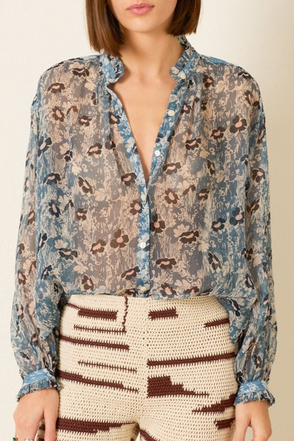 Poet Water Flower Blouse in Blue