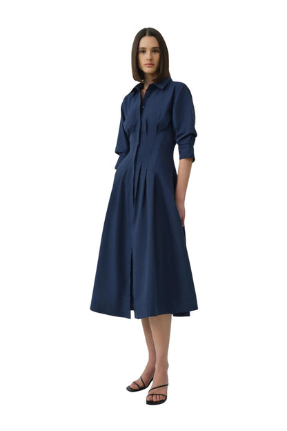 Jazz Pintuck Midi Dress in Midnight