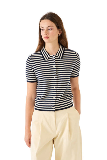 Leslie Cashmere Cardigan in Ivory/Navy