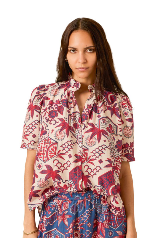 Winnie Crimson Hive Shirt in Off-White